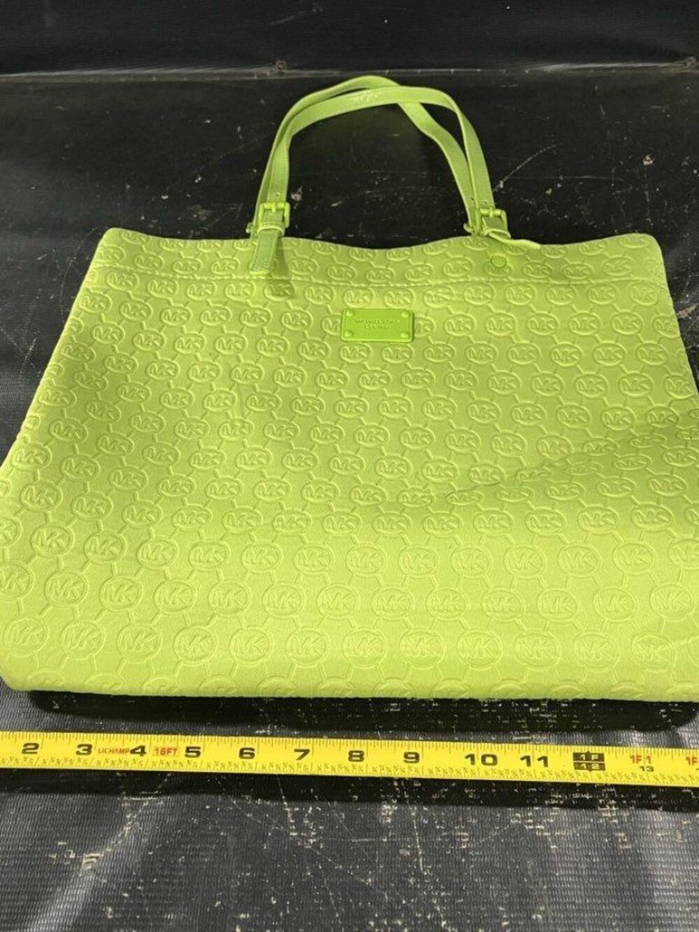Michael Kors Lime Green Embossed Monogram Large Tote Bag + COA